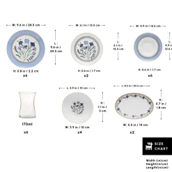 Karaca Bone China Blue Clove 26-Piece Serveware Set for 6 People, Multi