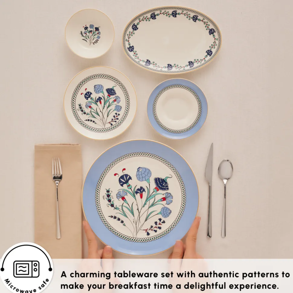 Karaca Bone China Blue Clove 26-Piece Serveware Set for 6 People, Multi
