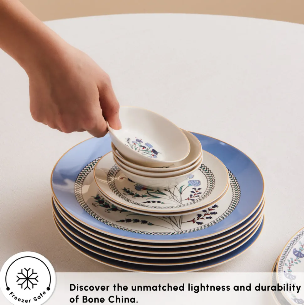 Karaca Bone China Blue Clove 26-Piece Serveware Set for 6 People, Multi