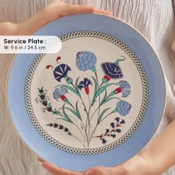 Karaca Bone China Blue Clove 26-Piece Serveware Set for 6 People, Multi