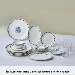 Karaca Bone China İznik 26-Piece Serveware Set for 6 People, Multi