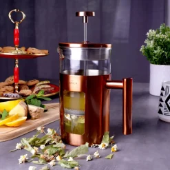 Karaca Borosilicate Glass Copper French Press, 1000ml, Copper Silver