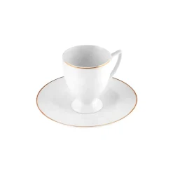 Karaca Boyoz 12-Piece Porcelain Espresso Turkish Coffee Cup Set for 6 People, 85ml, White Gold