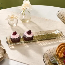 Karaca Braid Lustrous Glass Small Serving Platter, 16x8.5cm, Luster