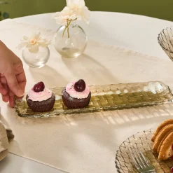 Karaca Braid Lustrous Glass Small Serving Platter, 16x8.5cm, Luster