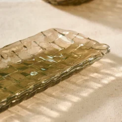 Karaca Braid Lustrous Glass Small Serving Platter, 16x8.5cm, Luster