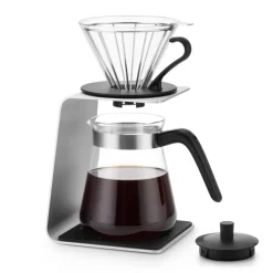 Karaca Brewy Glass Pour Over Coffee Maker Set with Stand, 600ml, Silver Transparent Black