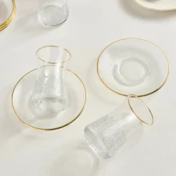 Karaca Brugge 12-Piece Glass Turkish Tea Set for 6 People, Gold