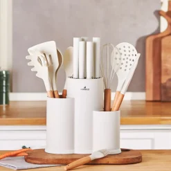 Karaca Burby 14 Piece Knife Block Set, Cream