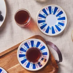 Karaca Bursa 12-Piece Glass Turkish Tea Set for 6 People, 132ml, Navy