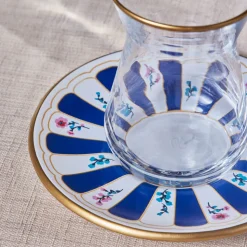 Karaca Bursa 12-Piece Glass Turkish Tea Set for 6 People, 132ml, Navy