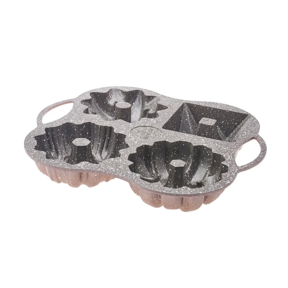 Karaca Cake Pro Aluminium Cast Decorative Bundt Cake Tin, 4 Piece, 28cmx35cm, Rose Gold