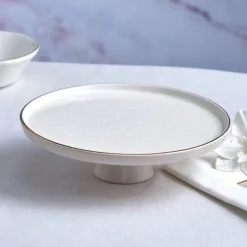 Karaca Calvin Ceramic Cake Stand, 23cm, White Gold