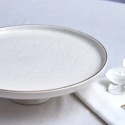 Karaca Calvin Ceramic Cake Stand, 23cm, White Gold