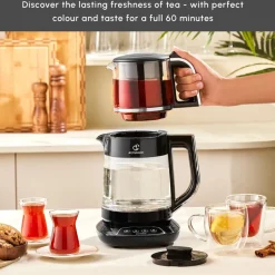 Karaca Caysever 3 in 1 Talking Automatic Tea Maker Kettle and Baby Food Water Preparation, 1700W, Chrome