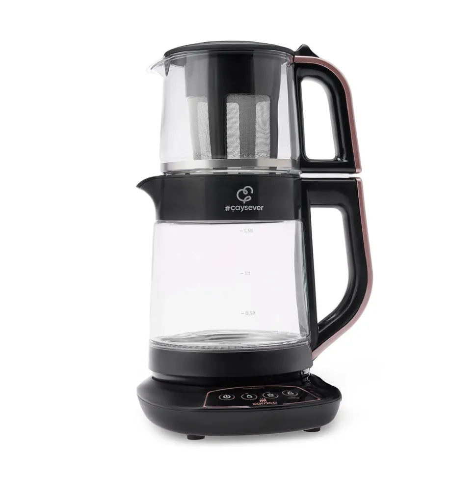 Karaca Caysever 3 in 1 Talking Automatic Tea Maker Kettle and Baby Food Water Preparation, 1700W, Rose Gold
