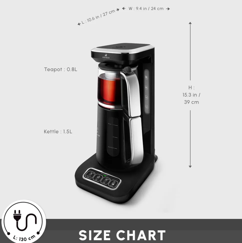 Karaca Caysever Robotea Pro 4 in 1 Talking Automatic Tea Maker Kettle and Filter Coffee Maker, 2500W, Black Chrome