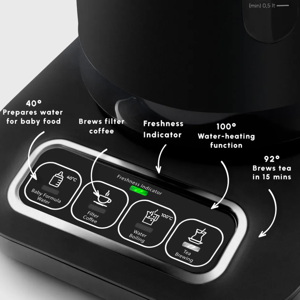 Karaca Caysever Robotea Pro 4 in 1 Talking Automatic Tea Maker Kettle and Filter Coffee Maker, 2500W, Black Chrome