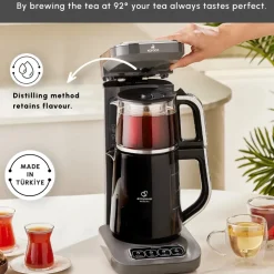 Karaca Caysever Robotea Pro 4 in 1 Talking Automatic Tea Maker Kettle and Filter Coffee Maker, 2500W, Space Grey