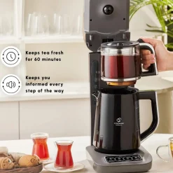 Karaca Caysever Robotea Pro 4 in 1 Talking Automatic Tea Maker Kettle and Filter Coffee Maker, 2500W, Space Grey