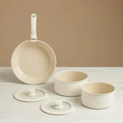 Karaca Ceramica Comfort 6-Piece Non-Stick Induction Detachable Cookware Set, Cream