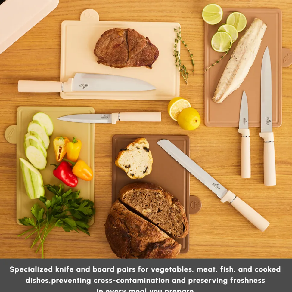 Karaca Chef’s Harmony 10-Piece Knife & Chopping Board Set, Beige