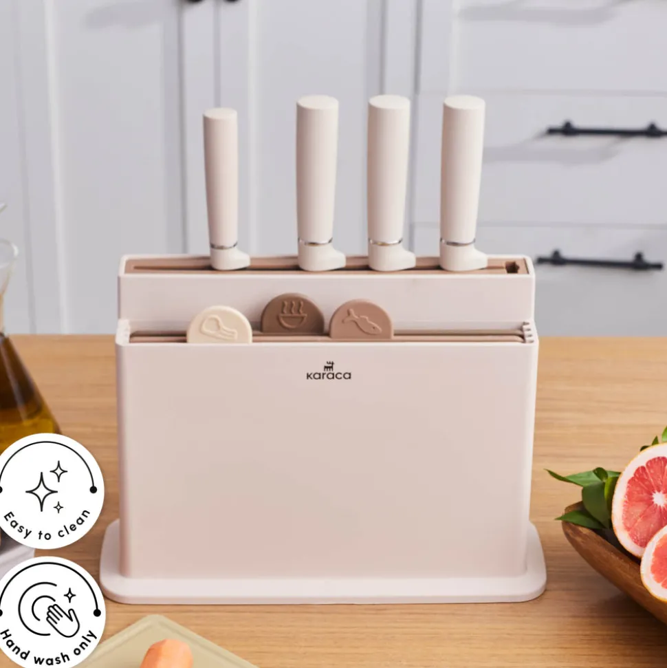 Karaca Chef’s Harmony 10-Piece Knife & Chopping Board Set, Beige