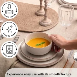 Karaca Chicago Dot 18-Piece Stoneware Dinner Set for 6 People, Multi