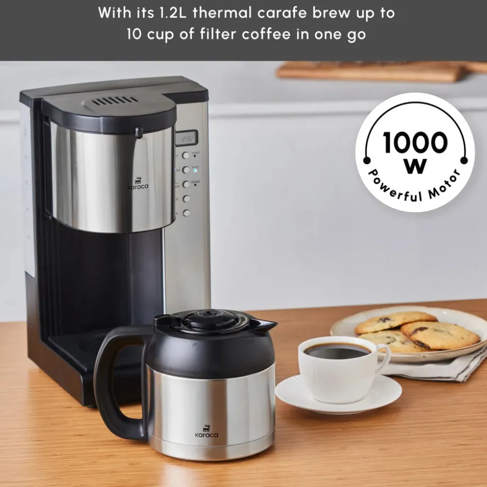 Karaca Coffee Art Aroma Thermal Carafe Filter Coffee Machine, 1.2L, 1000 W, Inox