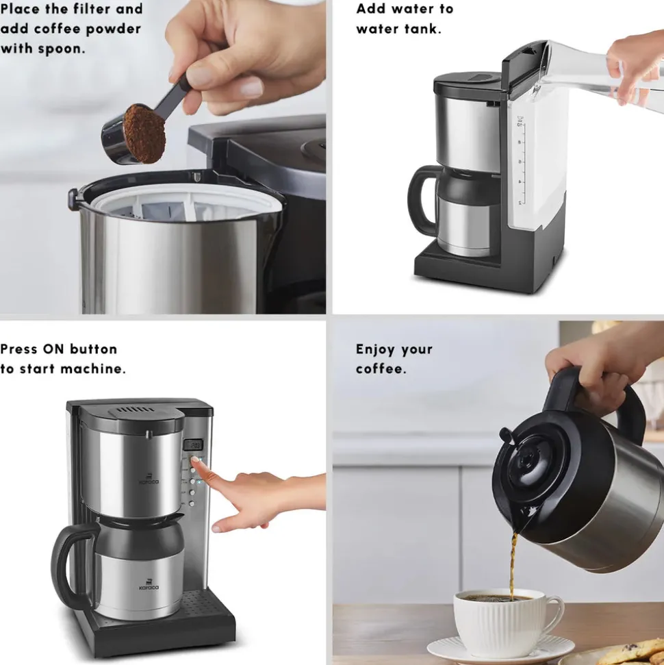 Karaca Coffee Art Aroma Thermal Carafe Filter Coffee Machine, 1.2L, 1000 W, Inox