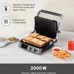 Karaca Compact Steel Pro Sear and Grill Inox 2008 Grill and Sandwich Toaster, 2000W