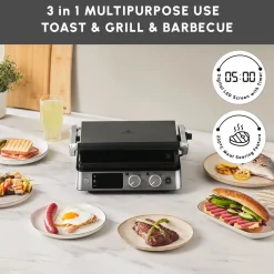 Karaca Compact Steel Pro Sear and Grill Inox 2008 Grill and Sandwich Toaster, 2000W