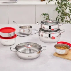 Karaca Cook & Store 13-Piece Stainless Steel Induction Cookware Set, Silver