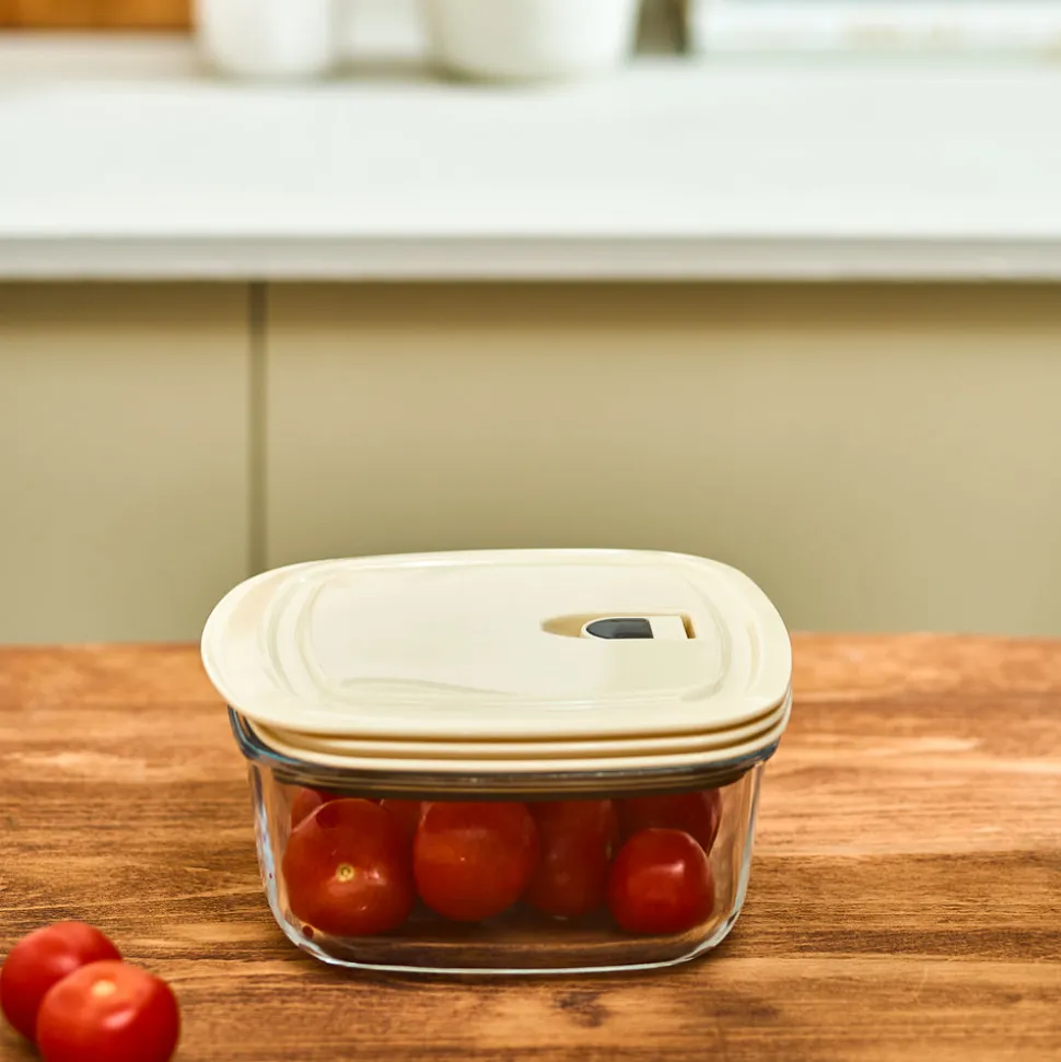 Karaca Cream Vacuum Storage Container, 0.9L, Transparent