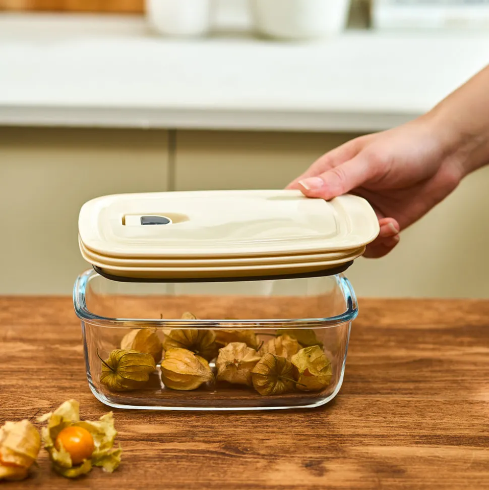 Karaca Cream Vacuum Storage Container, 0.83L, Transparent