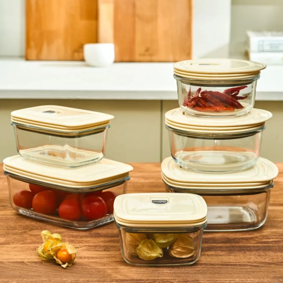 Karaca Cream Vacuum Storage Container, 0.83L, Transparent