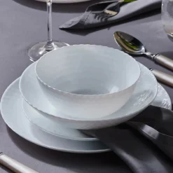 Karaca Diamond 24-Piece Glass Dinner Set for 6 People, White