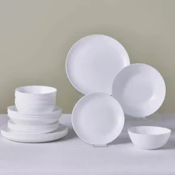 Karaca Diamond 24-Piece Glass Dinner Set for 6 People, White