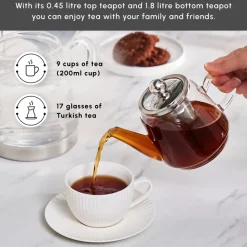 Karaca Dora Borosilicate Glass Teapot Set, Medium, Transparent