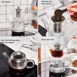 Karaca Dora Borosilicate Glass Teapot Set, Medium, Transparent