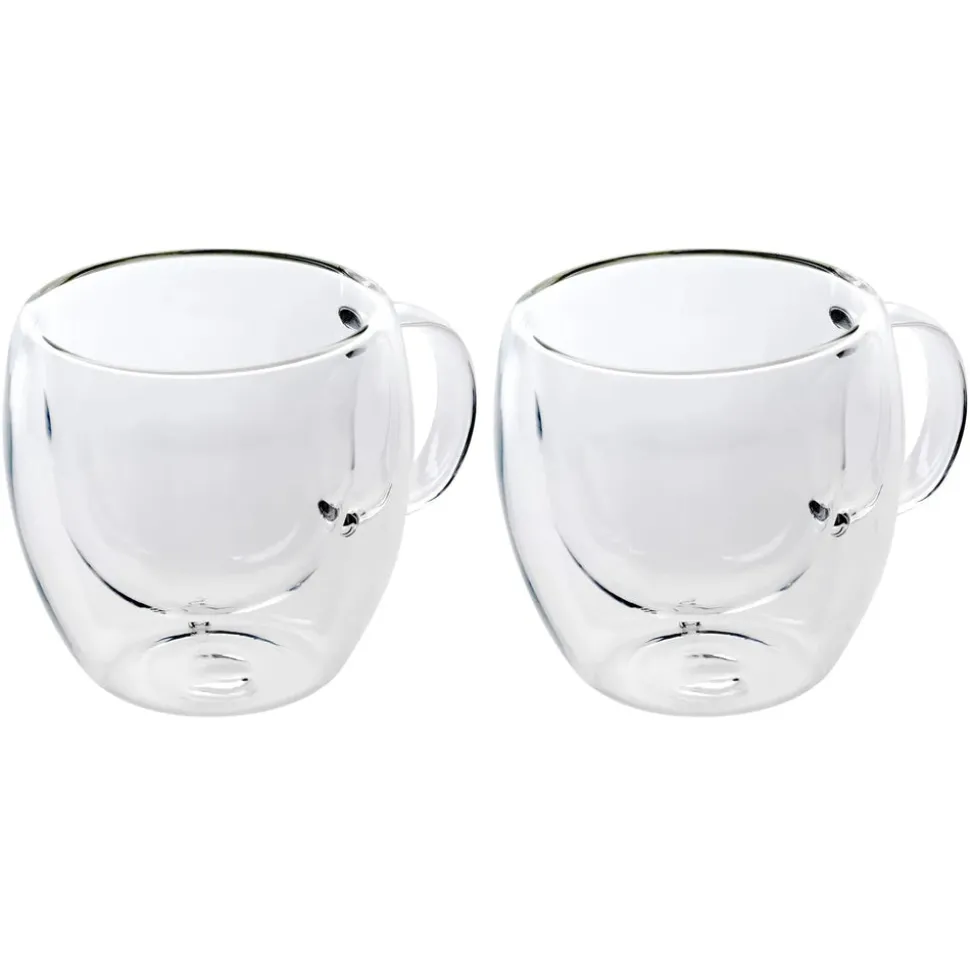 Karaca Double Wall Borosilicate Glass Cup Set with Handle for 2 People, 150ml, Transparent