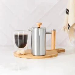 Karaca Double Wall Stainless Steel French Press with Oak Handle, 350ml, Silver Oak