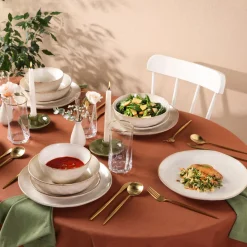 Karaca Earth Collection Aria 55-Piece Stoneware Ceramic Dinner Set for 12 People, Beige
