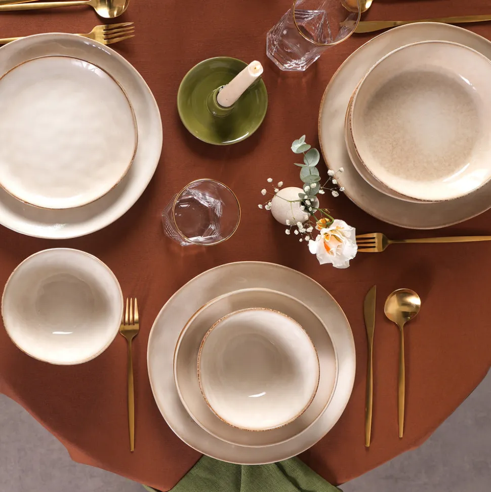 Karaca Earth Collection Aria 55-Piece Stoneware Ceramic Dinner Set for 12 People, Beige