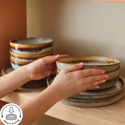 Karaca Earth Collection Earthy Reactive Glaze 52-Piece Stoneware Dinner Set for 12 People, Multi