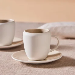 Karaca Earth Collection New Cupid Reactive Glaze Espresso Turkish Coffee Cup Set, 90ml, Beige White