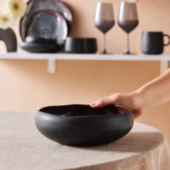 Karaca Earth Collection New Galactic Reactive Glaze Pasta Bowl, 21cm, Black