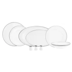 Karaca Eclipse 57-Piece Bone China Dinner Set for 12 People, White Platinum