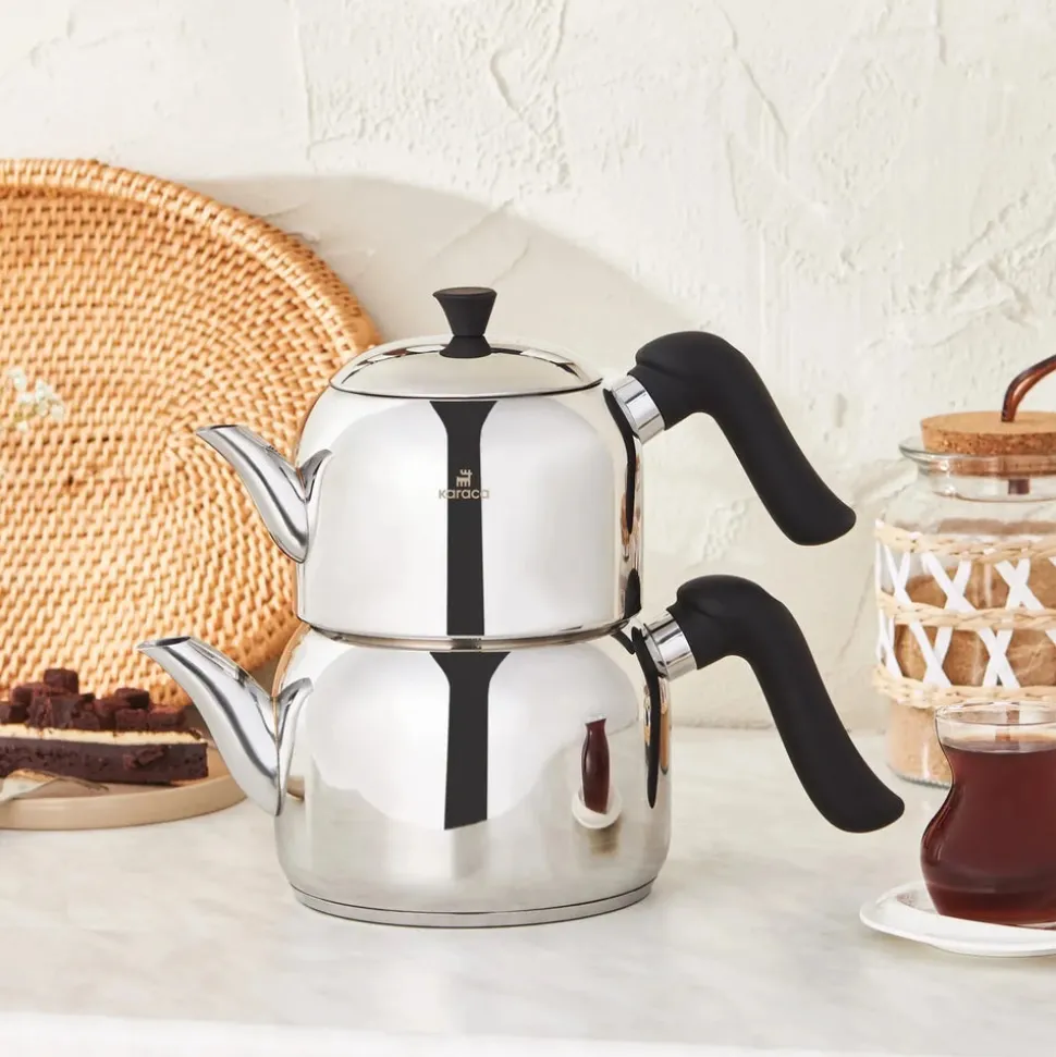 Karaca Edana Stainless Steel Induction Teapot Set, Midi, Black