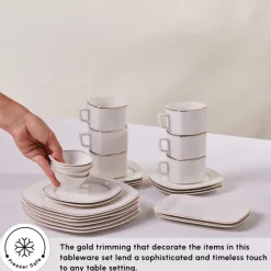 Karaca Elegance Bone Padoca 26-Piece Half Square Serveware Set for 6 People, Gold